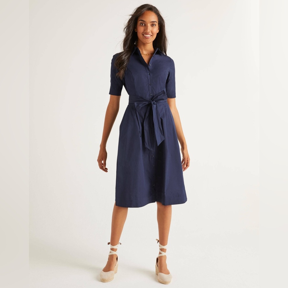 Boden Anastasia Navy Midi Shirt Dress with Tie Waist, US 8
